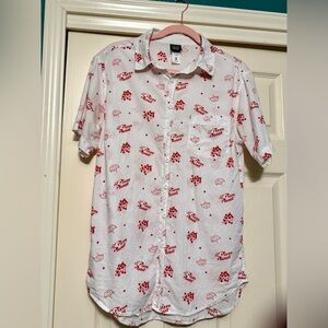 Toy Story 4 Men’s Pizza Planet Short Sleeve Button Up Shirt Small White With Red